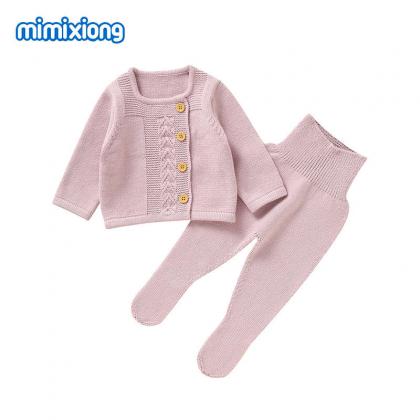 O-Neck Toddler Sweater Coat With Trousers